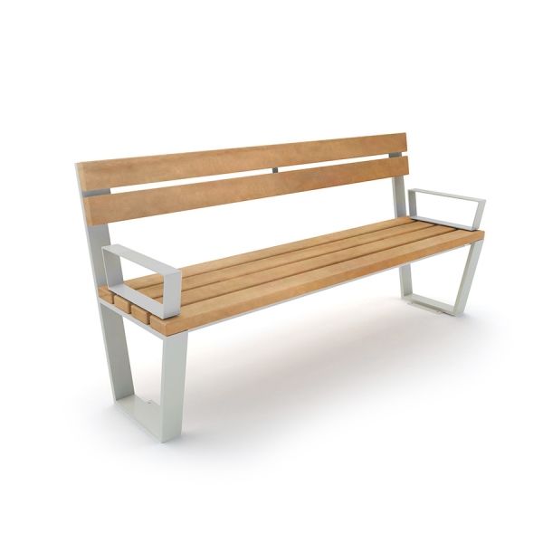 Harmonia Soffa med armstöd i trä och vit metall.