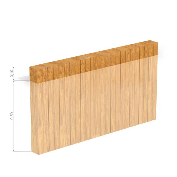 Träprodukt Kubbsarg I Lärk med mått 0,50 meter i höjd och 0,10 meter i bredd.