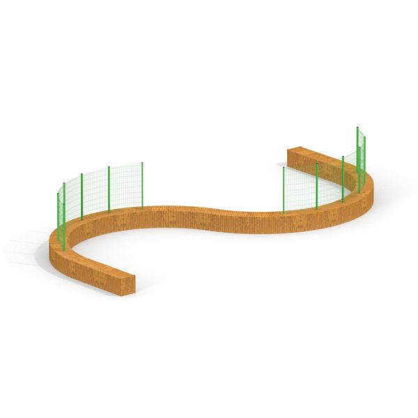 Lekplats med Ormen InsideOut Trä, träkonstruktion med grönt nät.