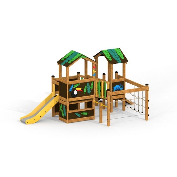 Lekställning Jungle House med rutschkana och klätternät.