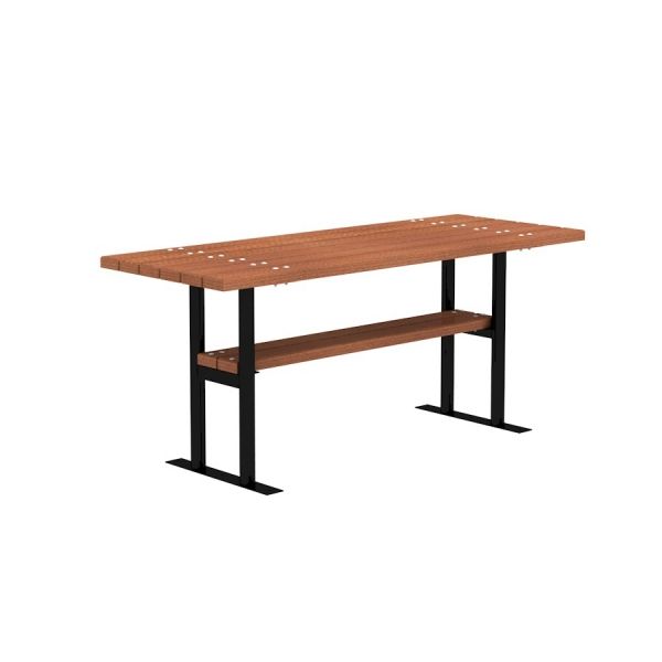 Bänk Bordeaux bord med brun trätopp och svart metallram.