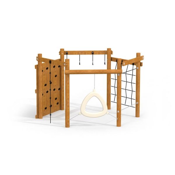 Lekplatsutrustning Sequoia med klätterväggar och rep.