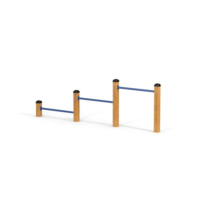Agility Jump Bars Set med tre höjder av blåa hoppstavar och trästolpar för utomhuslek.