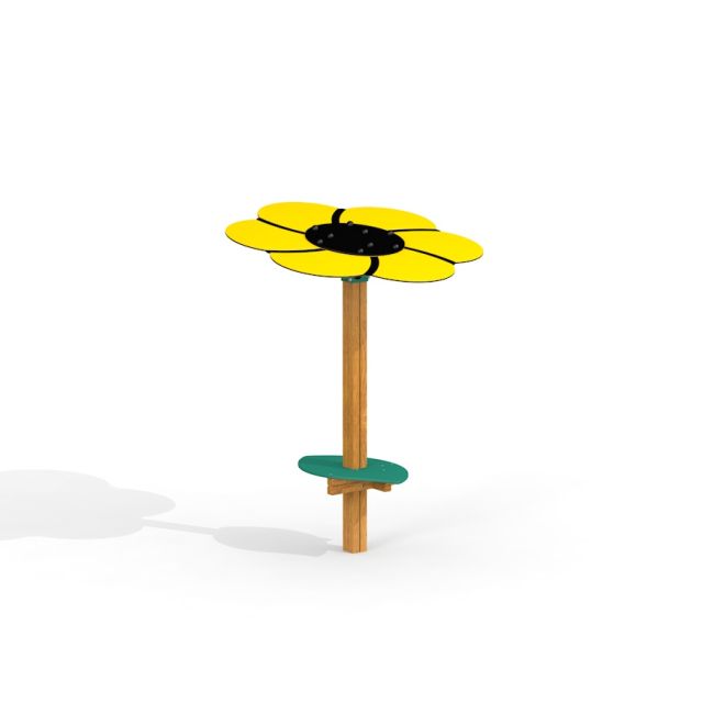 Play Table with Sun Shade (Flower) i form av en blomma med gula kronblad och grön botten.