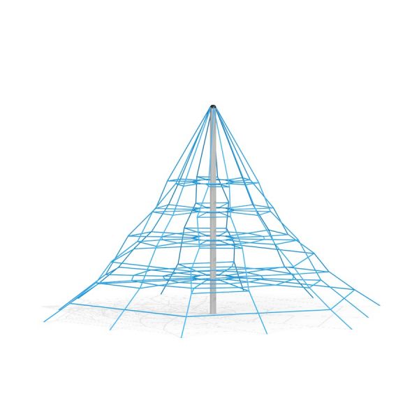 Pyramidformat lekställning Spindelnätet med blåa rep.