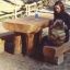 Girl sits on Table & Bench, Nature