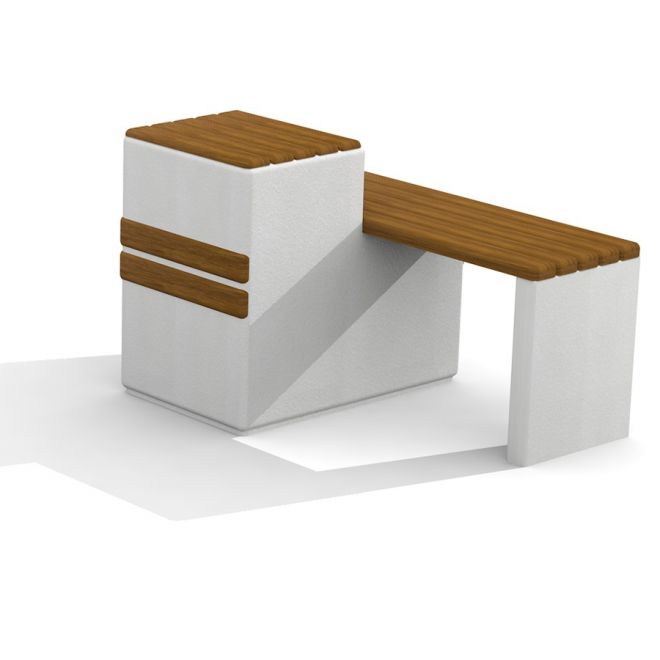 Modern sittplats och lekstruktur Libra i trä och betong.