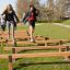 Barn leker på Kryphinder träningsutrustning i en park.