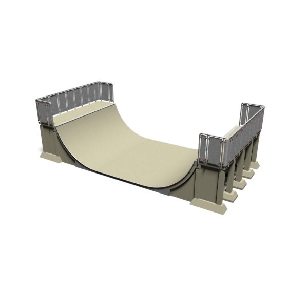 Stor vit halfpipe Fun-Ramp Big med metallräcken i varje ände.