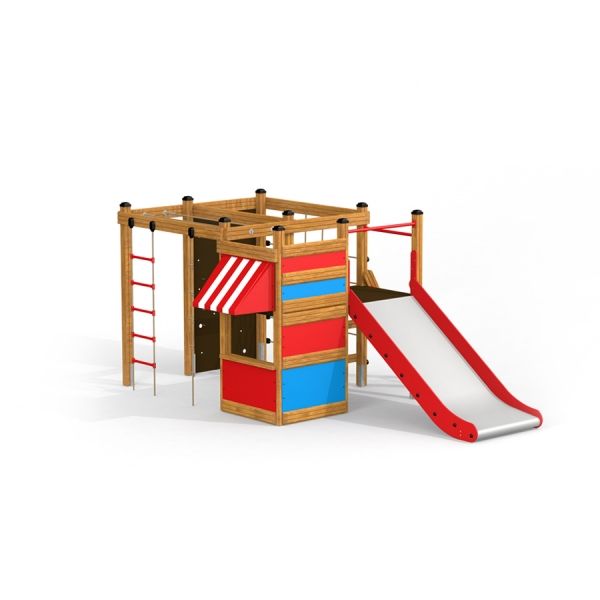 Lekplats med rutschkana och klätterställning Kioskpiraten.