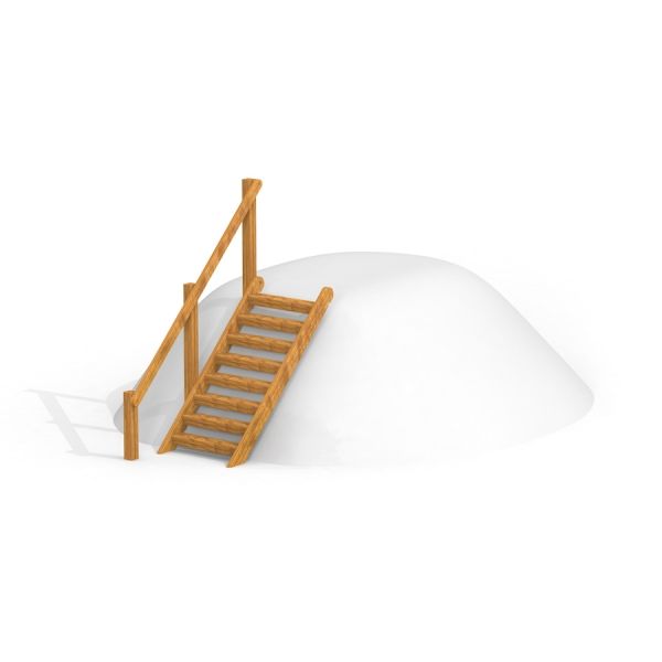 Trappa för lekplats, trätrappa på sandkulle.